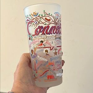CatStudio Connecticut Frosted Glass colorful and fun with landmarks art 15 oz